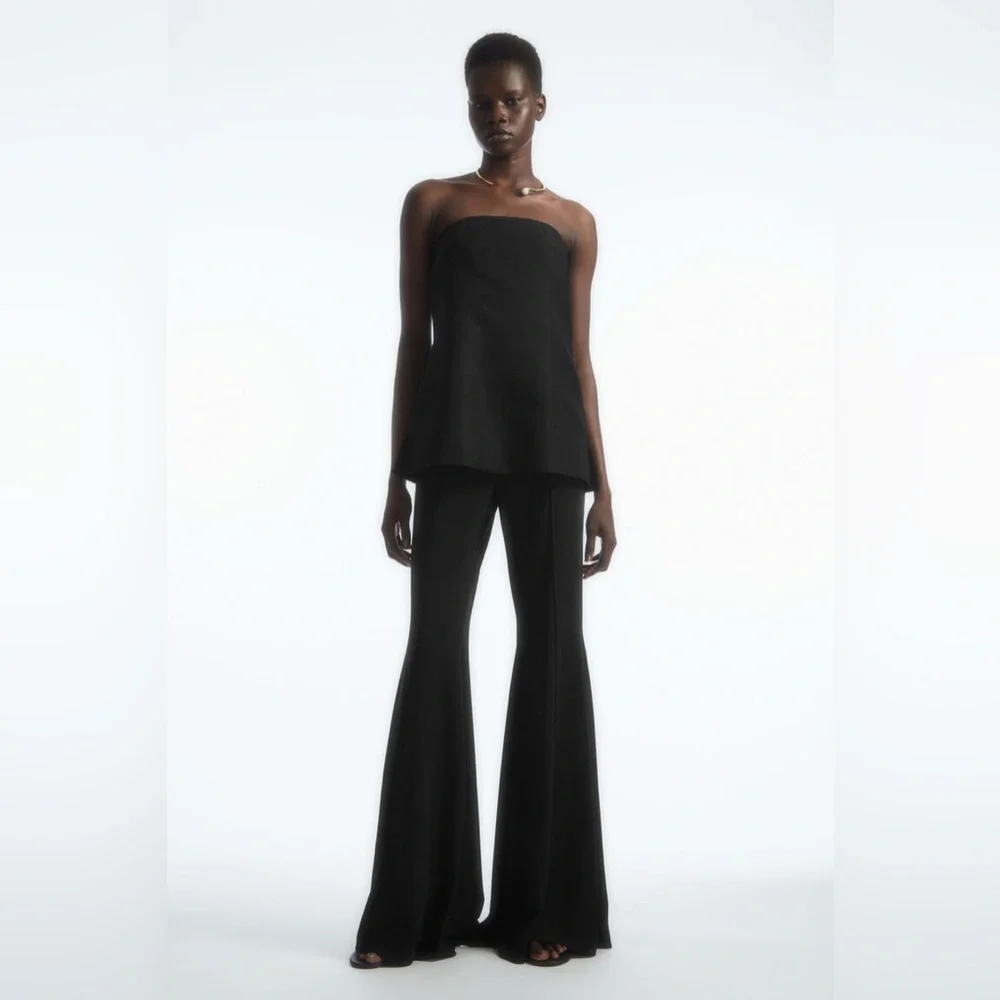 NWT COS Pintucked Black Flared Legs Black Trousers Pull On Pants Size XS - Picture 1 of 13